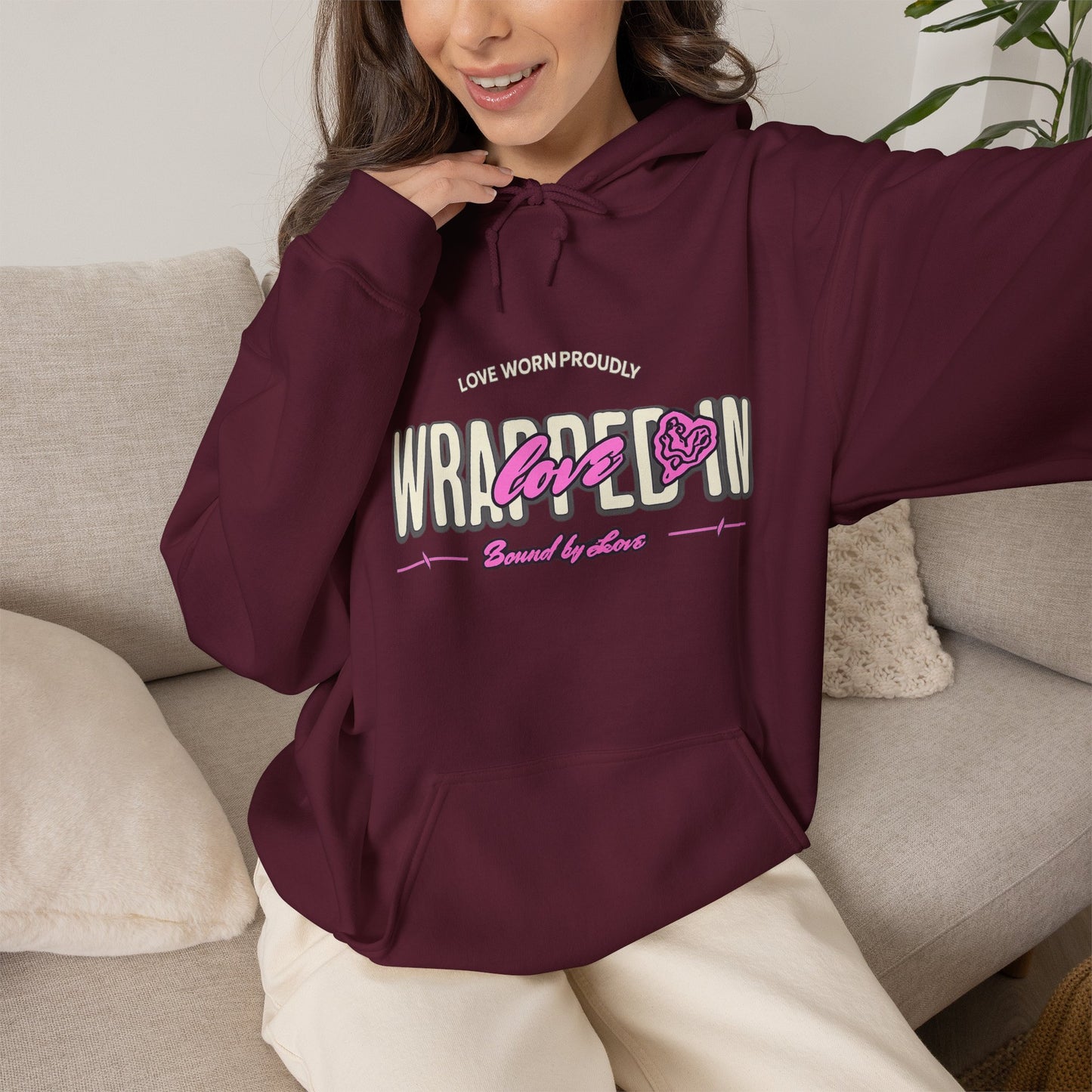 Wrapped in Love Hooded Sweatshirt — Cozy Aesthetic Graphic Hoodie