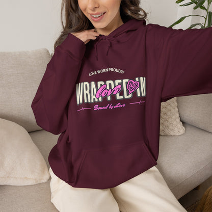 Wrapped in Love Hooded Sweatshirt — Cozy Aesthetic Graphic Hoodie