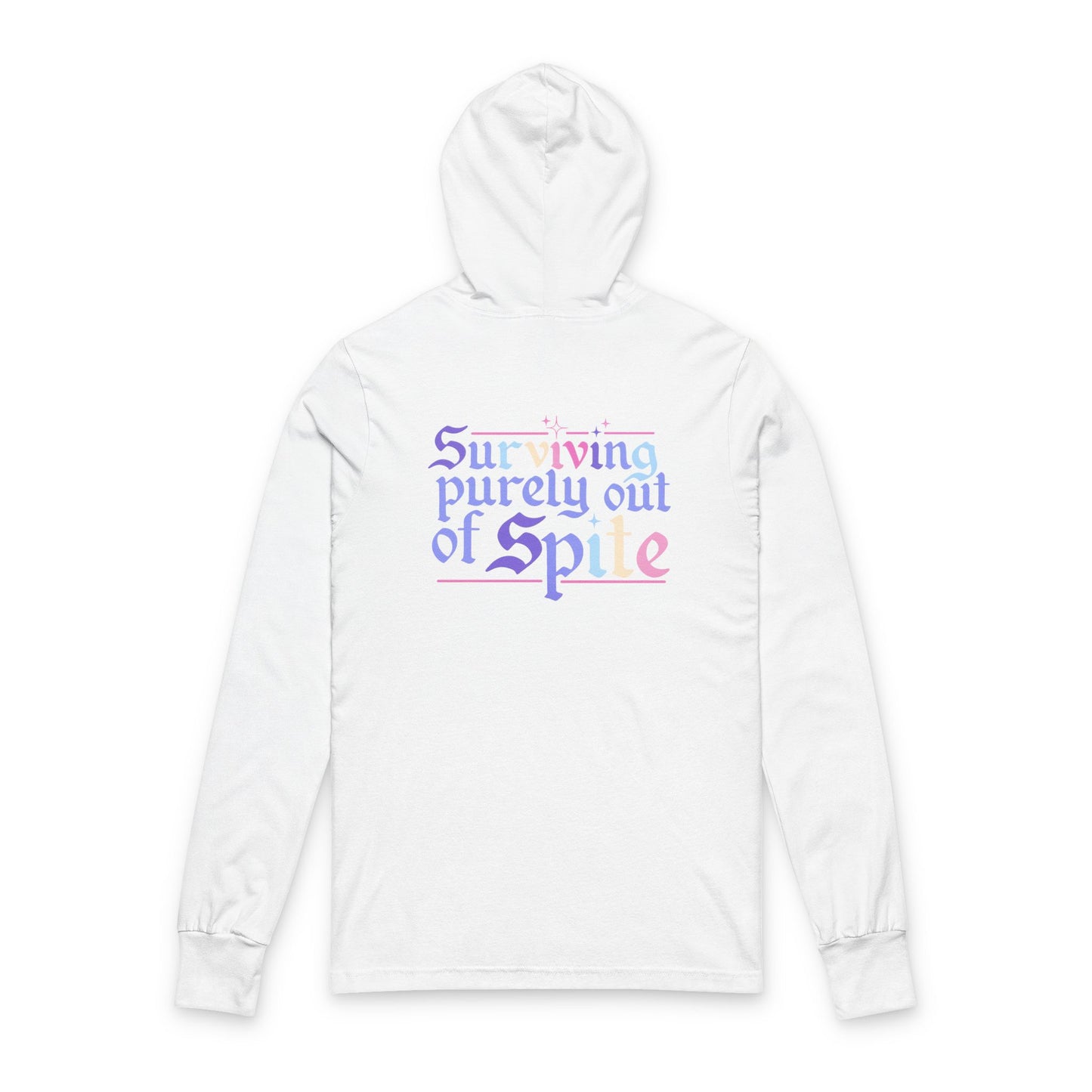 Hooded Long Sleeve Tee — “Surviving Purely Out of Spite” Pastel Gothic Back Print