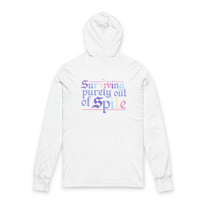 Hooded Long Sleeve Tee — “Surviving Purely Out of Spite” Pastel Gothic Back Print