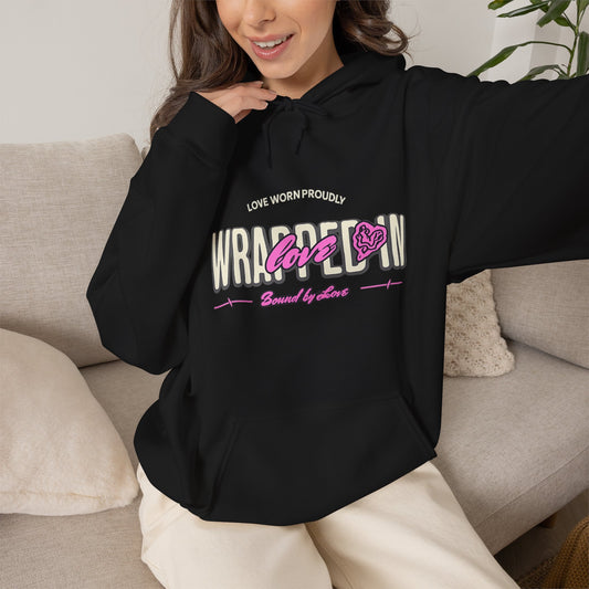 Wrapped in Love Hooded Sweatshirt — Cozy Aesthetic Graphic Hoodie