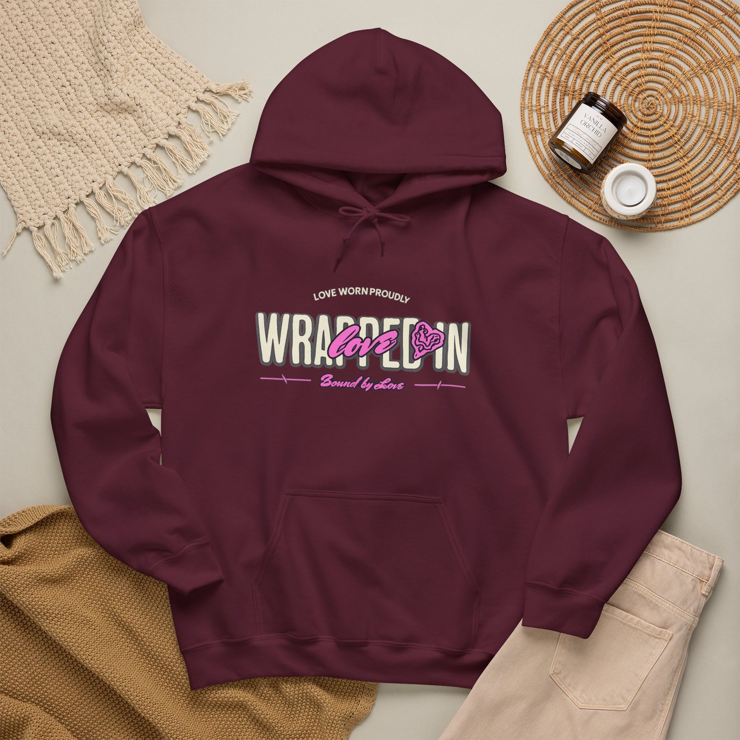 Wrapped in Love Hooded Sweatshirt — Cozy Aesthetic Graphic Hoodie