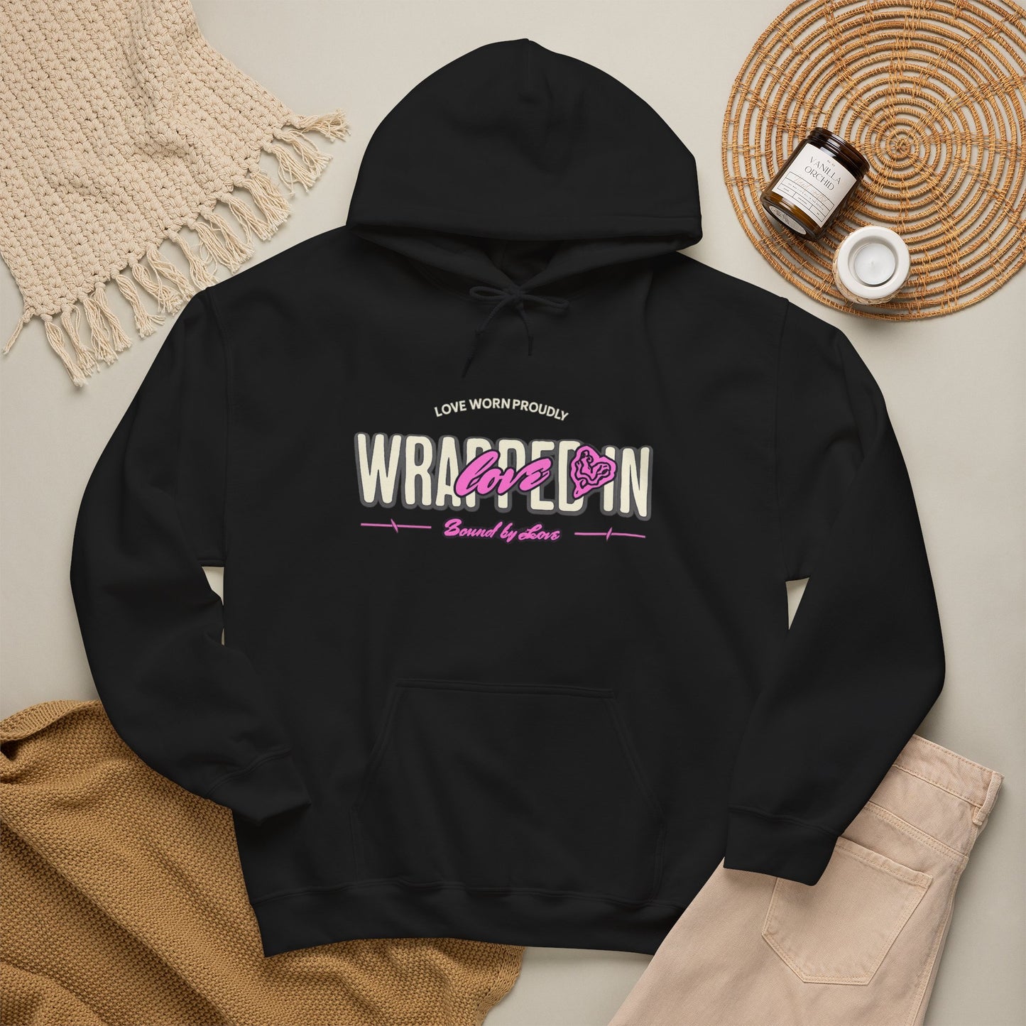 Wrapped in Love Hooded Sweatshirt — Cozy Aesthetic Graphic Hoodie