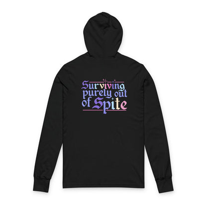 Hooded Long Sleeve Tee — “Surviving Purely Out of Spite” Pastel Gothic Back Print