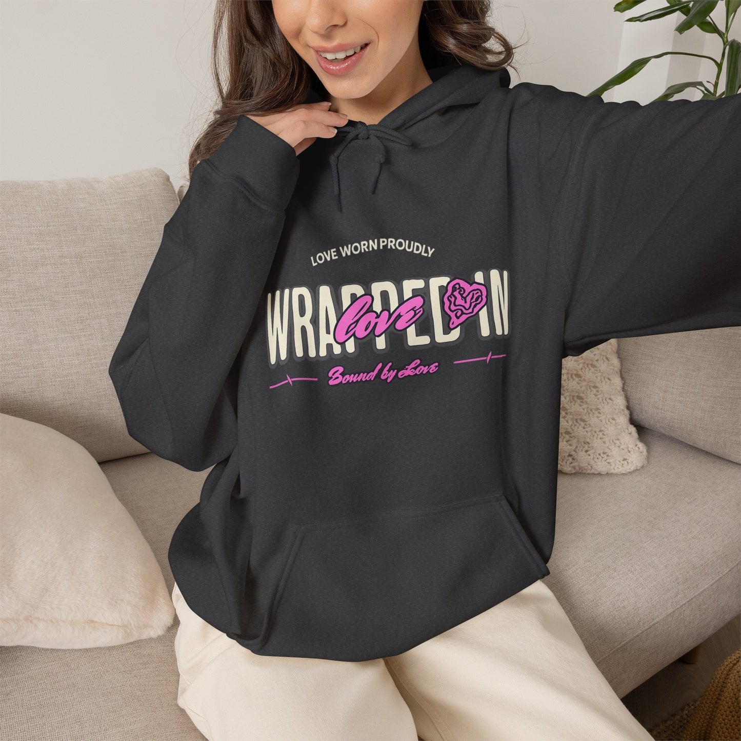 Wrapped in Love Hooded Sweatshirt — Cozy Aesthetic Graphic Hoodie